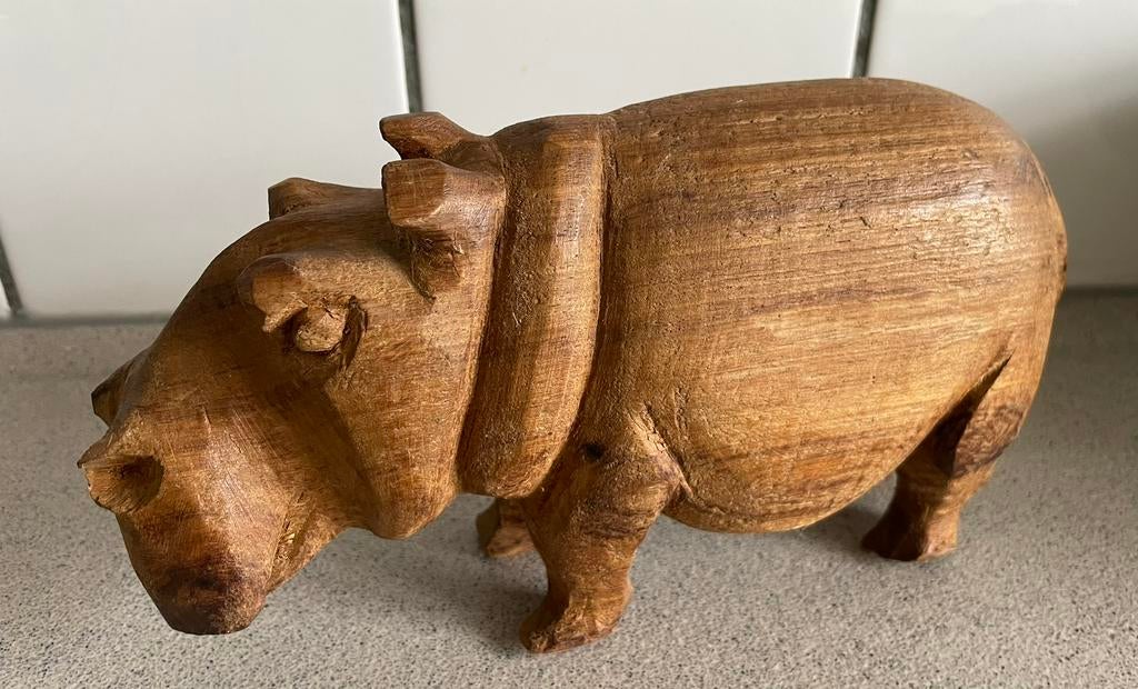 Prachtig groot nijlpaard hout Afrika beeld, Antiek en Kunst, Ophalen of Verzenden