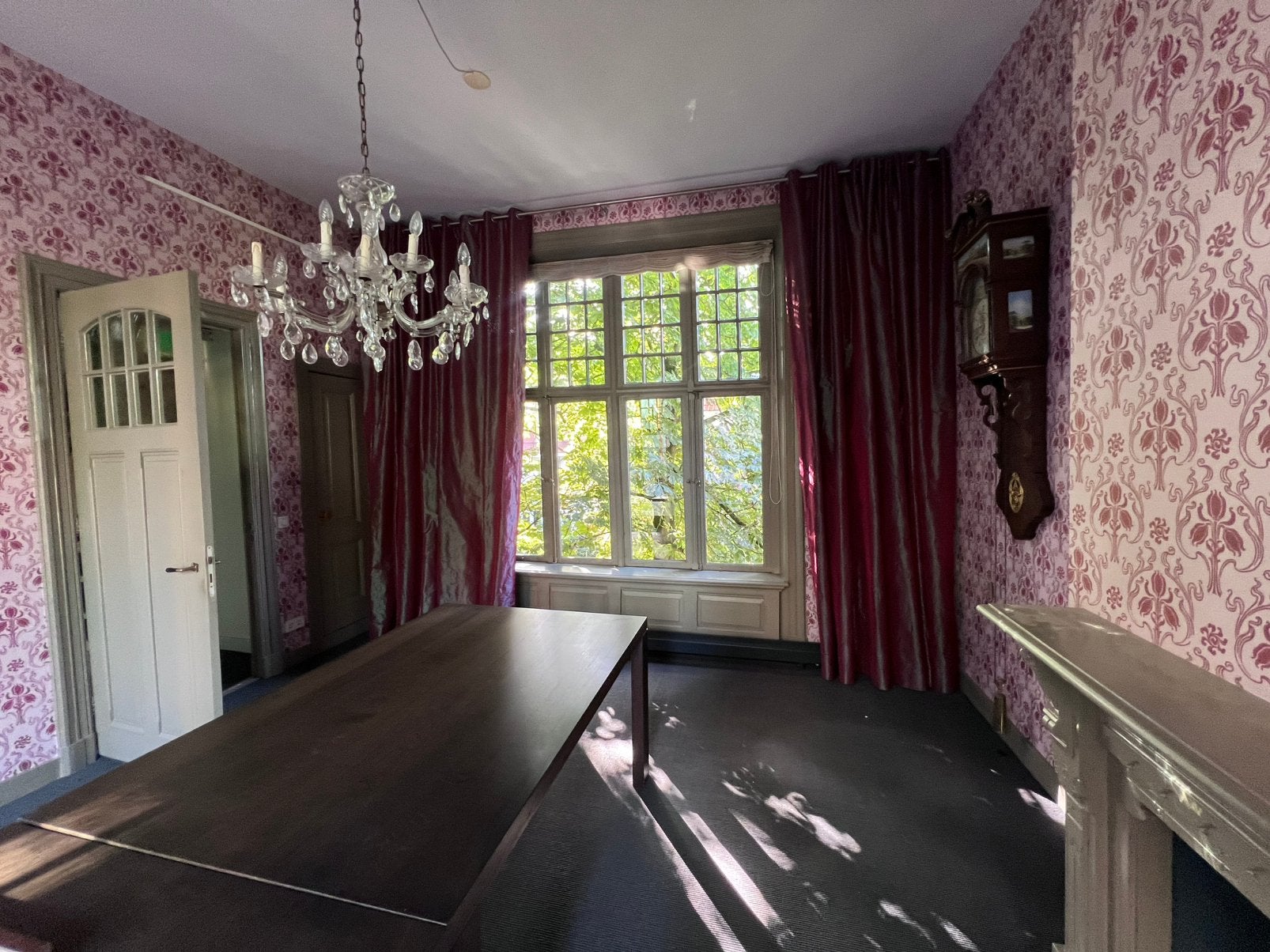 Luxe hoge gordijnen uit monumentaal pand – 3 sets + roedes, Ophalen, Gebruikt, Beige, Gordijn