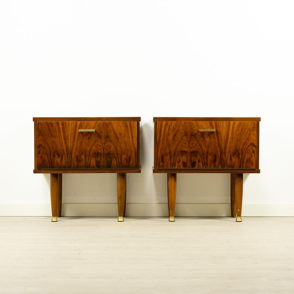 Mid century set nachtkastjes - vintage jaren 60, Ophalen, Gebruikt, Hout, Minder dan 45 cm