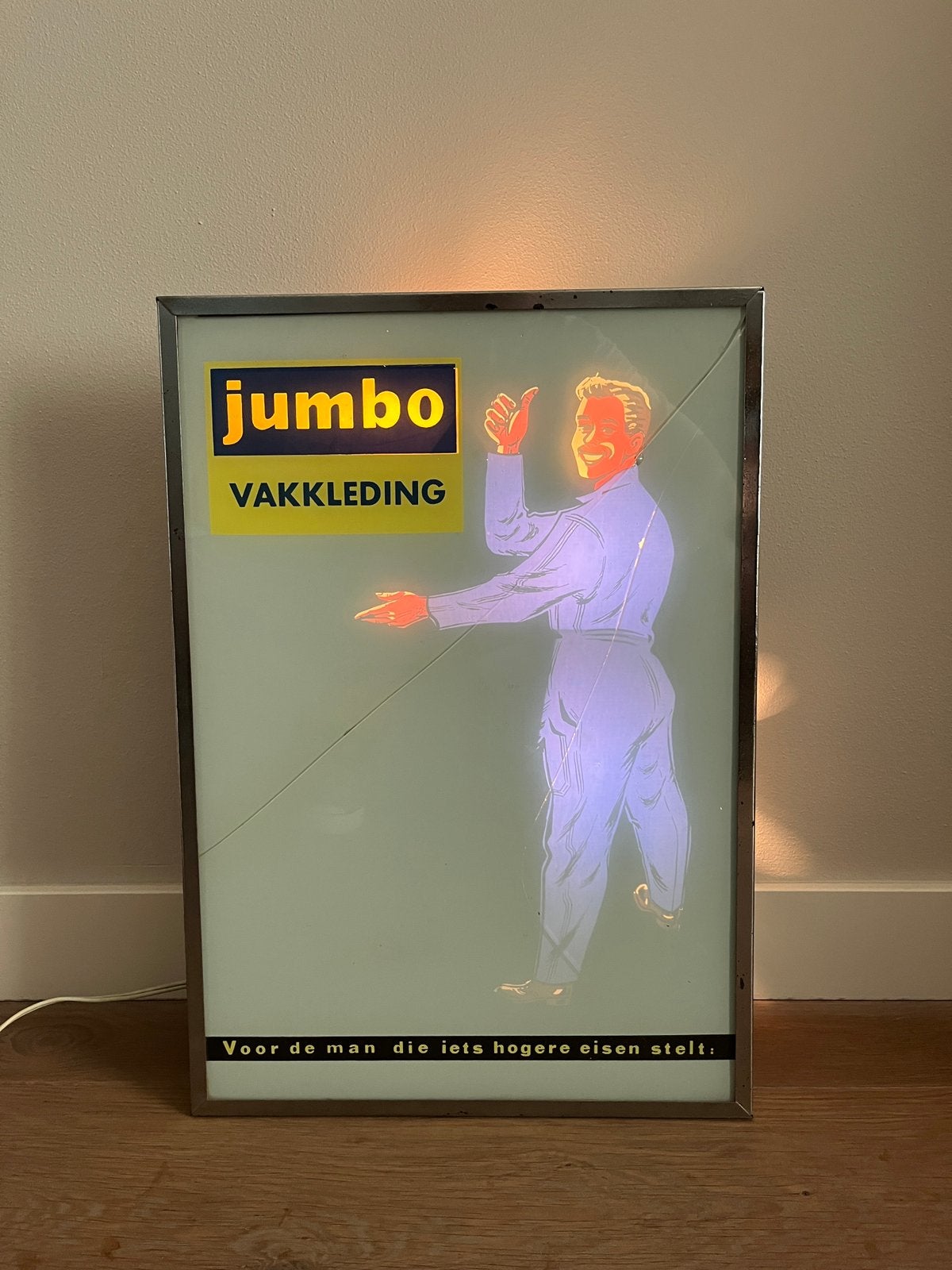 Oude Jumbo Vakkleding lichtbak reclame met bewegend beeld, Ophalen, Gebruikt, Lichtbak of (neon) lamp