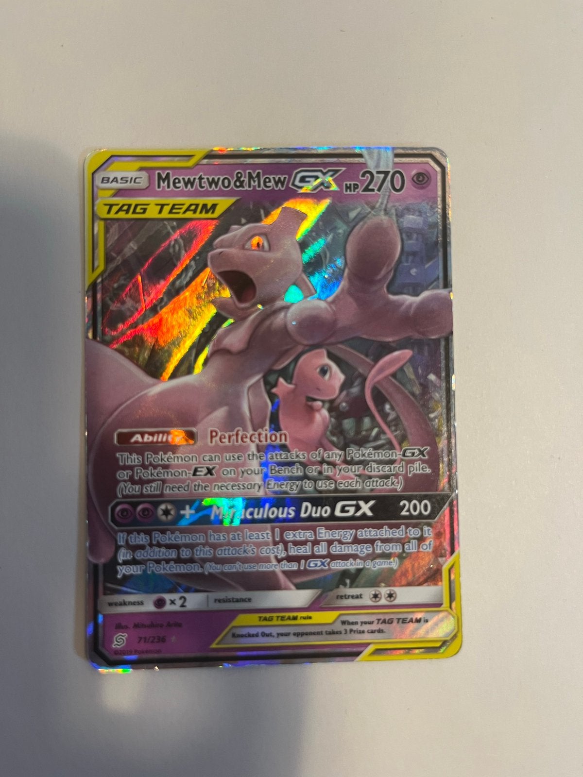 Mewtwo & Mew GX Tag Team 71/236, Ophalen of Verzenden, Gebruikt, Losse kaart, Foil