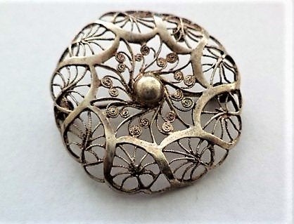 Prachtige antieke zilveren filigrain broche – Gustav Hauber, Ophalen, Zilver, Broche