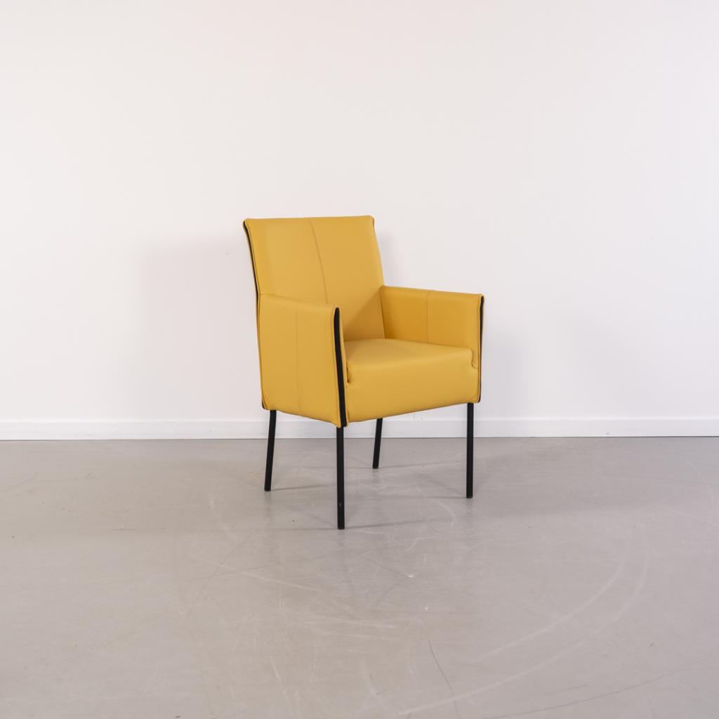 6x Milano Designer Eetkamerstoel Saffraangeel Leer - Zwart, Huis en Inrichting, Stoelen, Nieuw, Leer, Metaal, Overige kleuren