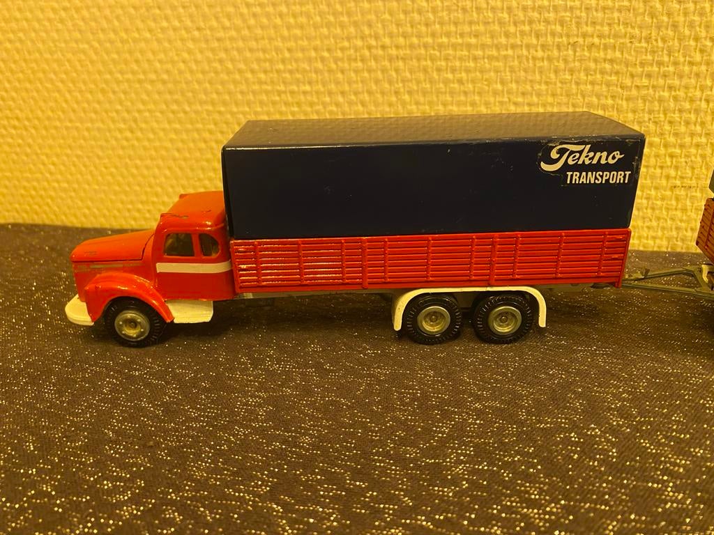 Antieke Tekno Speelgoed Vrachtwagen met Aanhanger, Antiek en Kunst, Antiek | Speelgoed, Ophalen