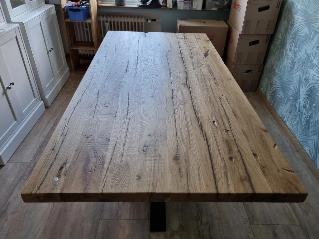 Eiken tafel uit oud eiken, Ophalen of Verzenden, Nieuw