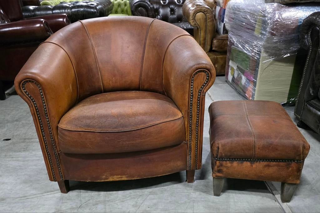 Joris Fauteuil + Hocker Schapenleer - GRATIS BEZORGING