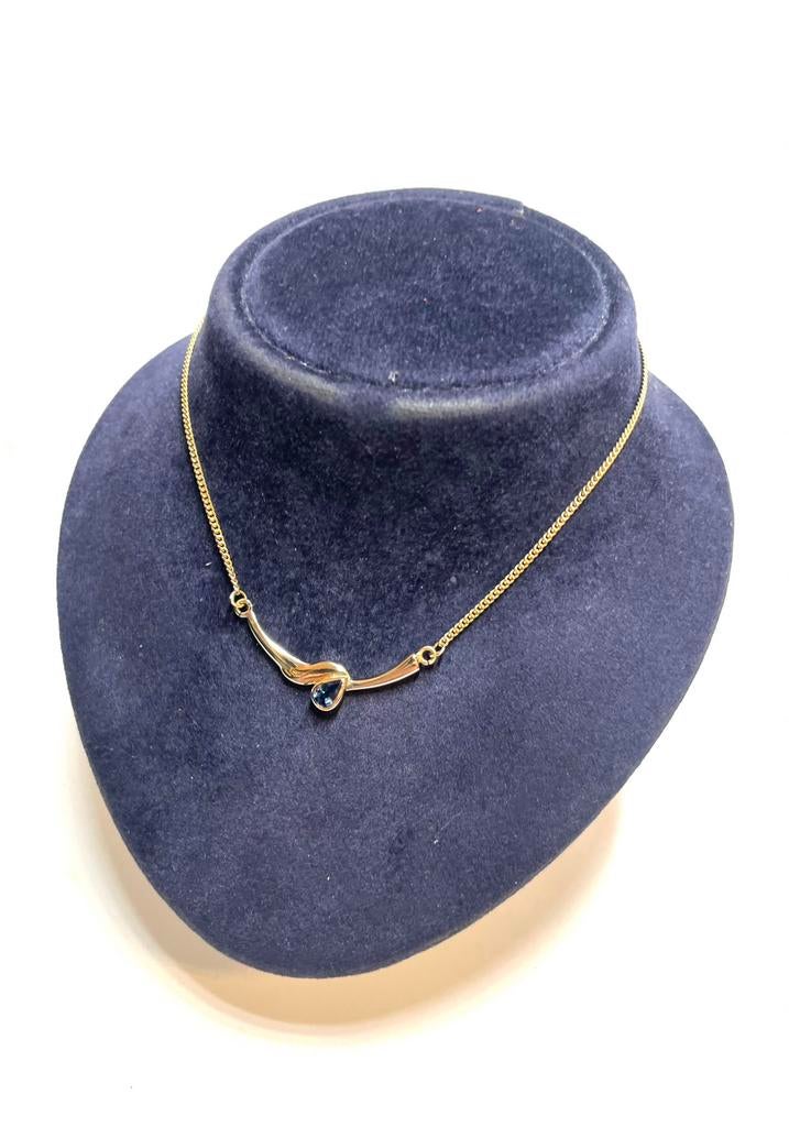 8k gouden collier met een saffier, Sieraden, Tassen en Uiterlijk, Kettingen, -, -, Ophalen of Verzenden, Zo goed als nieuw