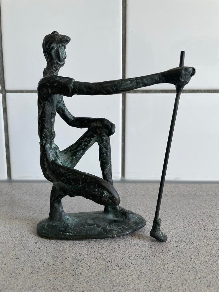 Prachtig beeld golf golfer brons brutalist, Ophalen of Verzenden