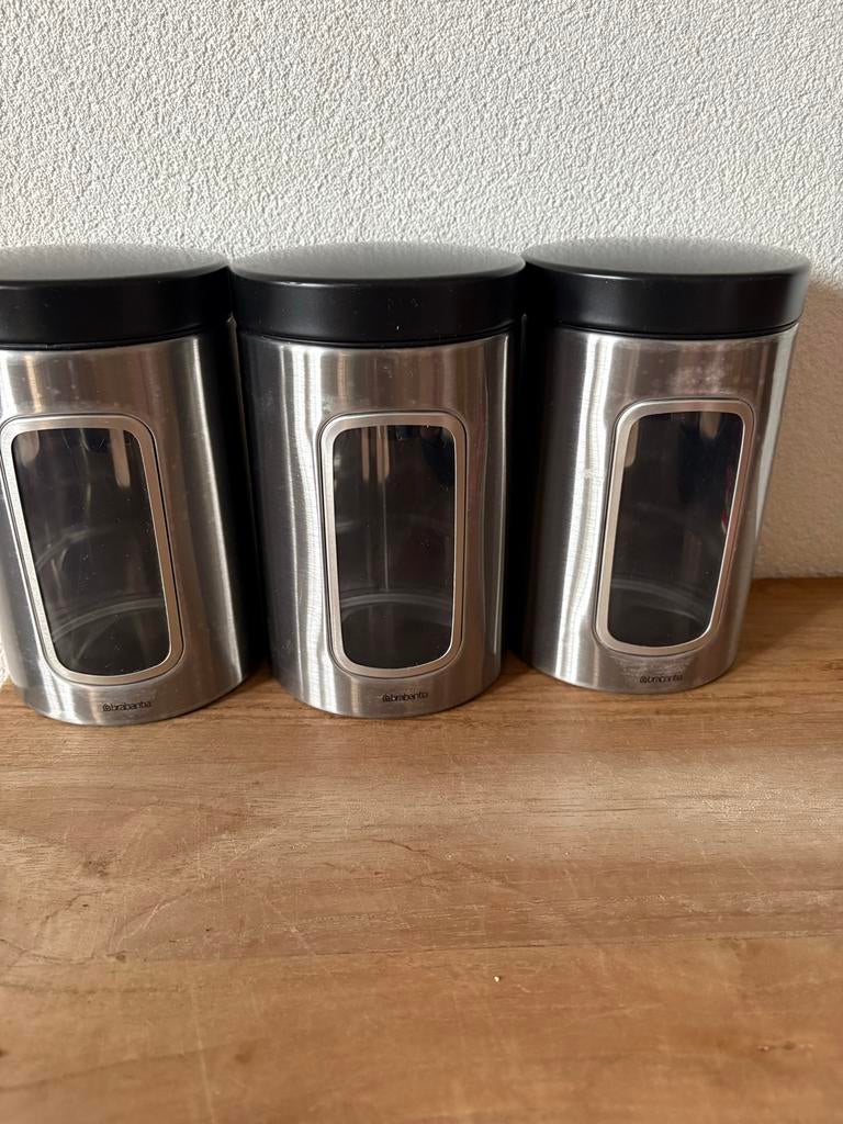 3 Brabantia Voorraadbussen RVS Zwart - Nette Staat, Huis en Inrichting, Keuken | Keukenbenodigdheden, Zo goed als nieuw, Ophalen of Verzenden