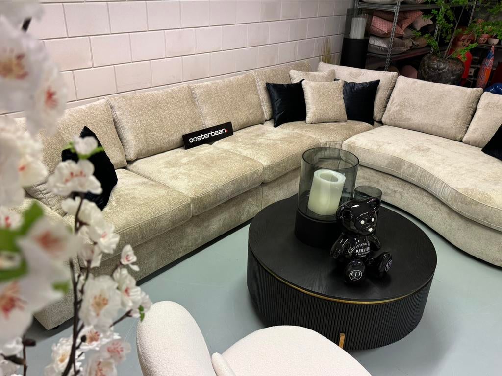 Luxe Velvet Teddy Hoekbank Jacco 340x280cm Beige Sand NIEUW, Info@oosterbaanwonen.nl, Venus 31 8448CE Heerenveen, Hoekbank, Ophalen of Verzenden