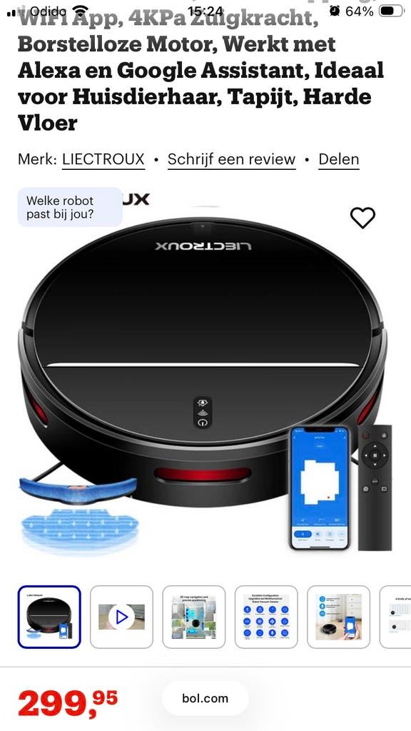 Liectroux M7S Pro Robotstofzuiger + dweilfunctie Nieuw Doos, Nieuw, Ophalen of Verzenden, Robotstofzuiger, 2000 watt of meer
