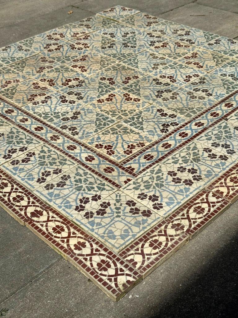 Antieke keramiektegels - bloemmotief 6m2, Doe-het-zelf en Verbouw, Tegels, Gebruikt, Keramiek, Minder dan 20 cm, Vloertegels