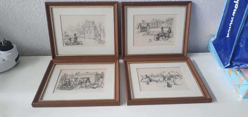 4x tekening anton piek, Ophalen of Verzenden
