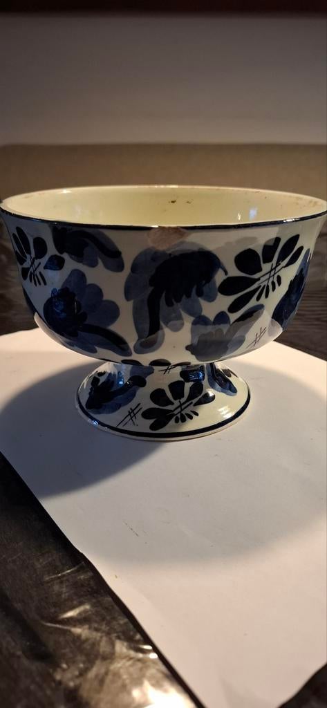 Delfts blauw bloempotje met beschadiging, Ophalen of Verzenden