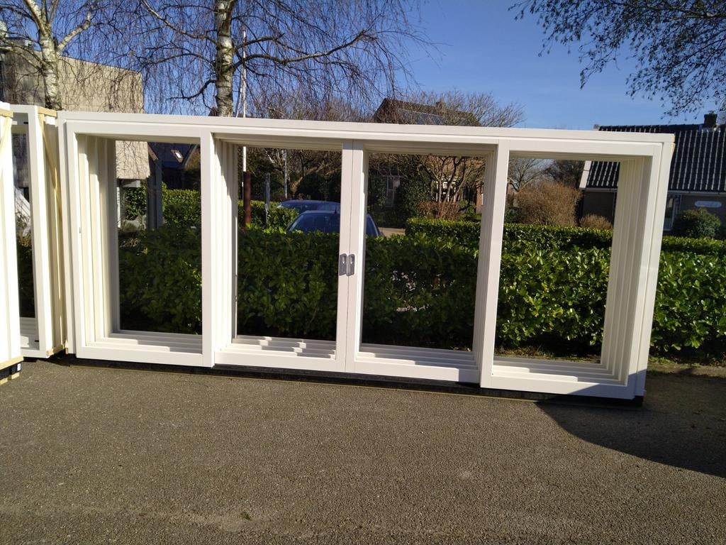Hardhouten kozijn met 2 schuifdeuren 4 vakken, Ophalen, Nieuw, Buitendeur, Schuifdeur