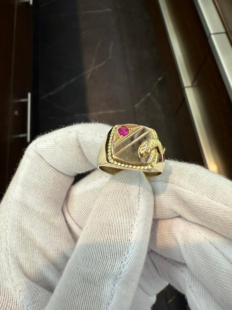 Prachtige 14 karaats gouden massieve ring diamant en robijn, 20 of groter, Heer, Nieuw, Ophalen of Verzenden