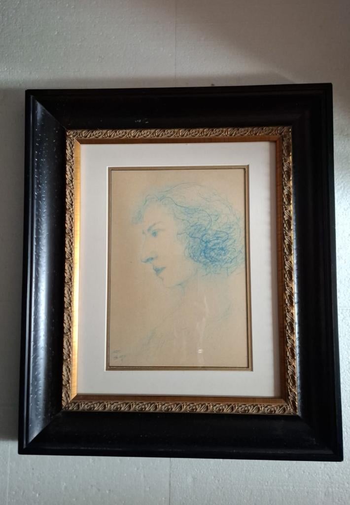 Portrait in blue color-pencil, signed Marc Chagall, Ophalen of Verzenden