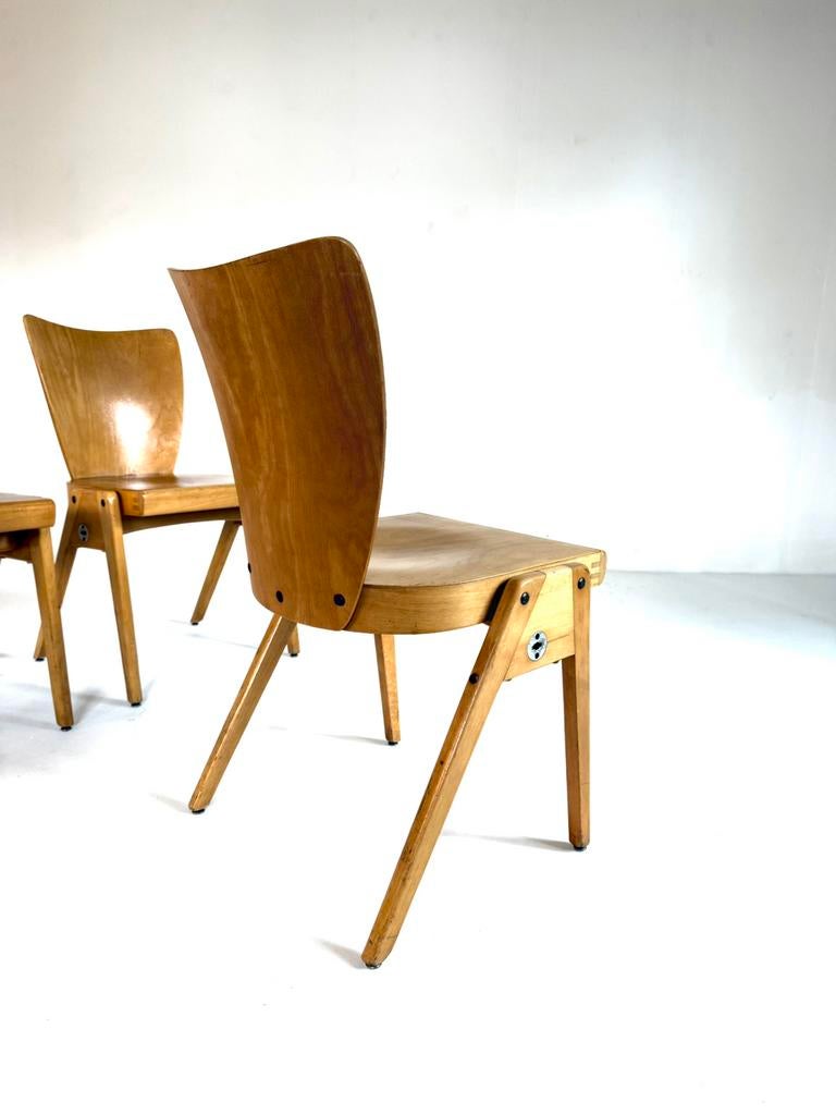 Set van 6 vintage plywood stapelstoelen, Kaderer ‘60, Ophalen of Verzenden, Zo goed als nieuw, Vijf, Zes of meer stoelen, Hout