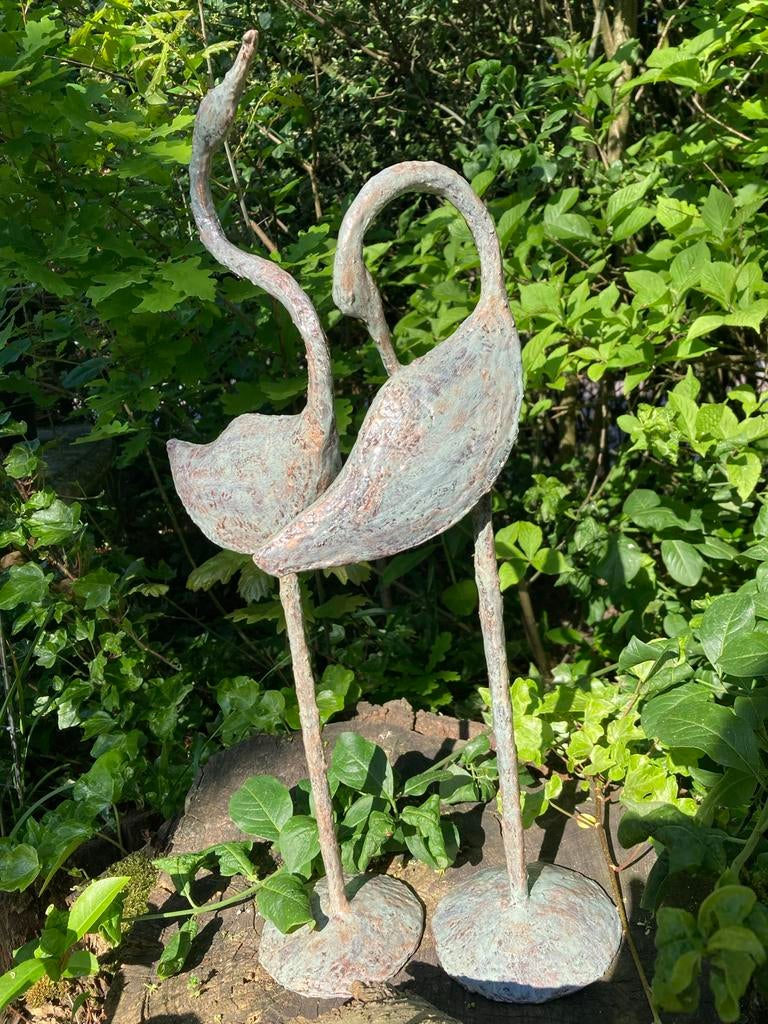 Unieke set handgemaakte vogels met bronzen patina, Tuin en Terras, Tuinbeelden, Nieuw, Dierenbeeld, Overige materialen, Ophalen of Verzenden