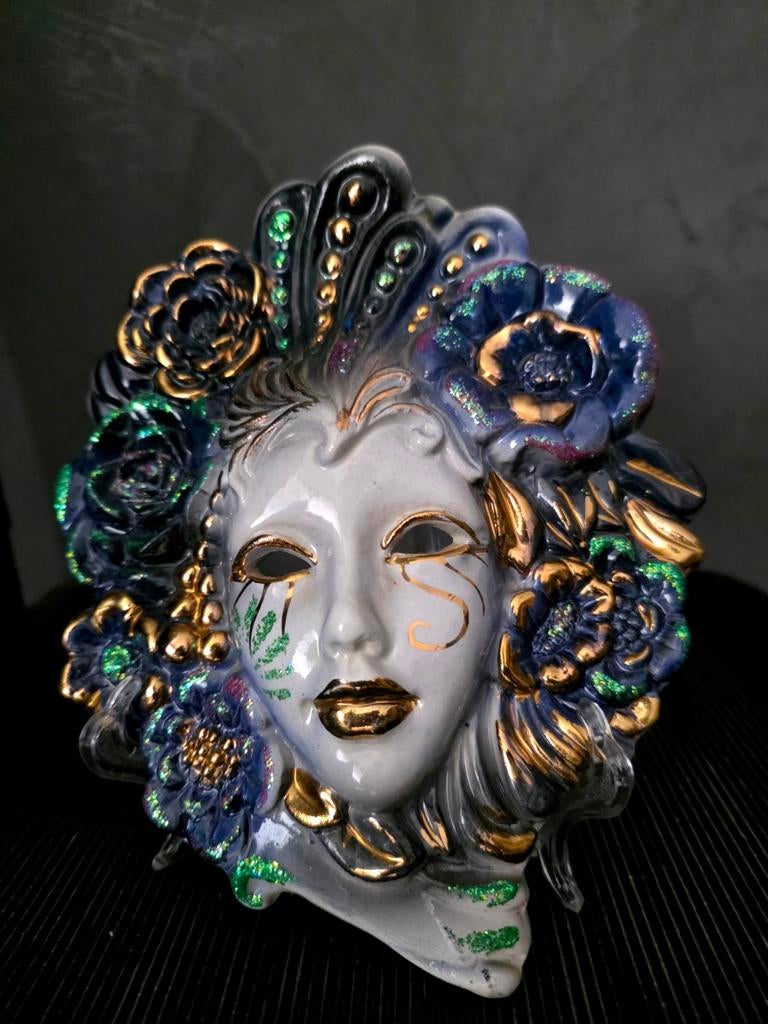Puntgaaf gemerkt authentiek Venetiaans keramiek wandmasker, Antiek en Kunst, Curiosa en Brocante, Ophalen of Verzenden