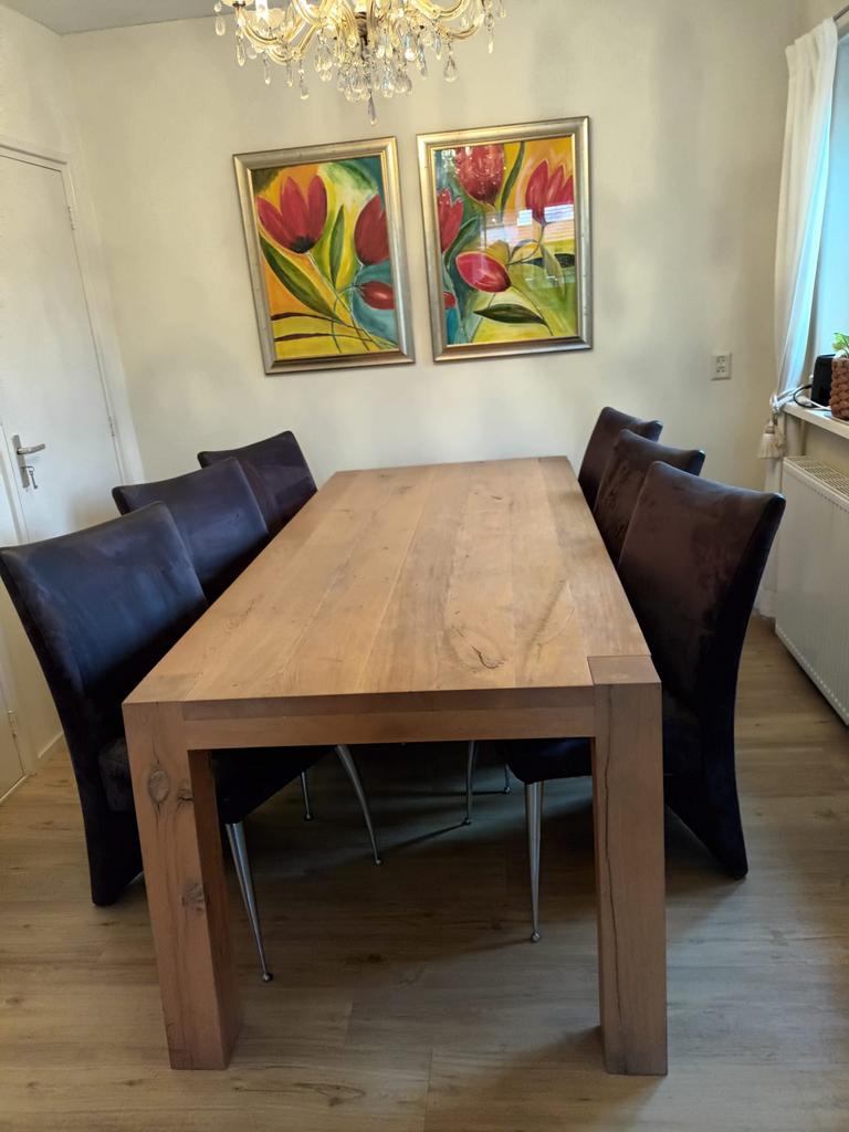 Eettafel massief eiken, Huis en Inrichting, Tafels | Eettafels, Ophalen, Eikenhout, 200 cm of meer, 50 tot 100 cm