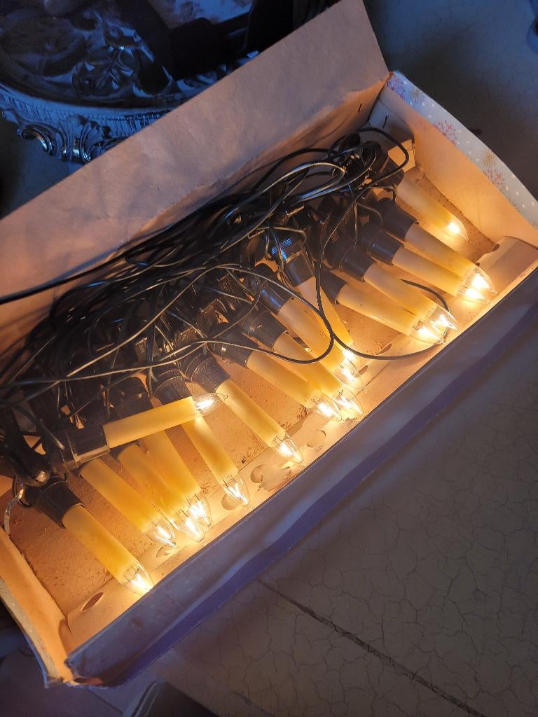 Vintage werkende kerstverlichting in originele doos, Diversen, Kerst, Heikant 21 Kaatsheuvel, Belle Vieille Brocante, Ophalen of Verzenden