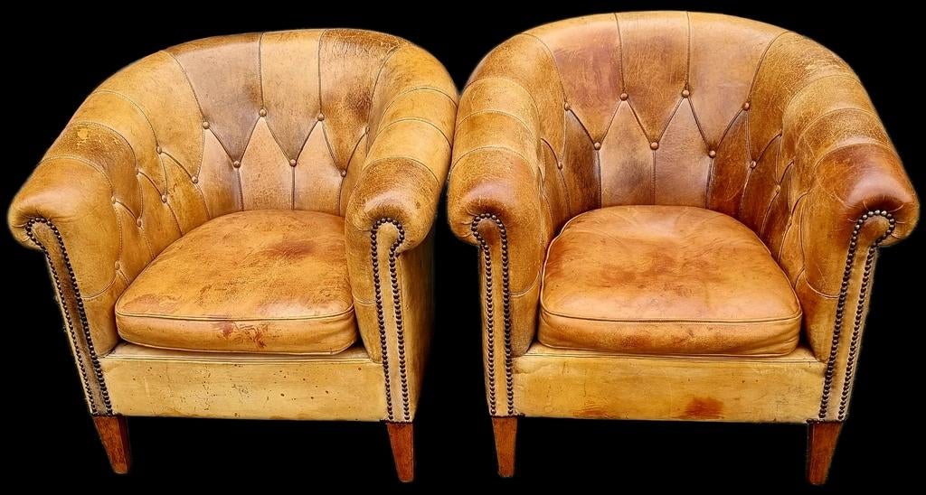 2x Schapenleren Chesterfield Stoelen + BEZORGING