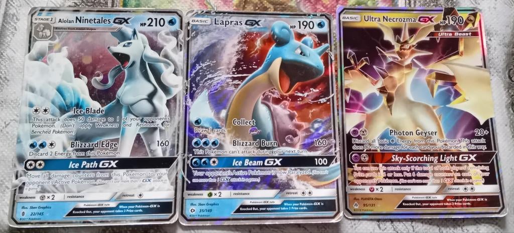 Pokémon Kaarten - Alolan Ninetales, Lapras, Necrozma GX, Ophalen of Verzenden, Gebruikt, Meerdere kaarten