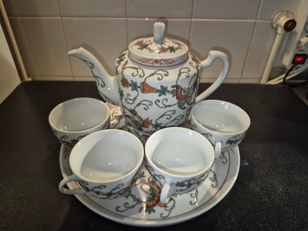 Chinees Theeservies Wan Shou Wu Jiang Jingdezhen, Antiek en Kunst, Ophalen of Verzenden