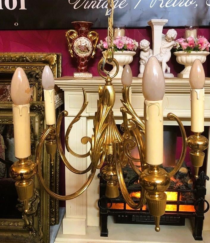 Antieke barok kroonluchter messing goud 5x kandelaar lampen, Ophalen of Verzenden, Gebruikt, Overige materialen, Antiek / klassiek