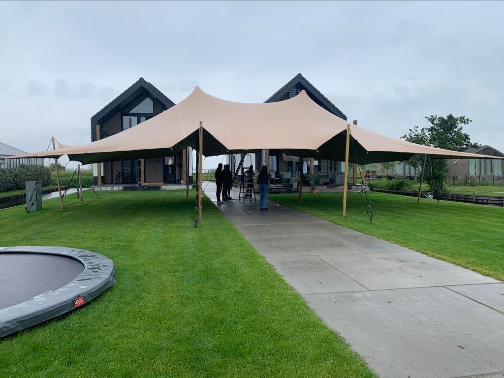 Stretchtent last minute veel voorraad - zandkleur, Overige typen, 6 meter of meer, Zo goed als nieuw, 8 meter of meer