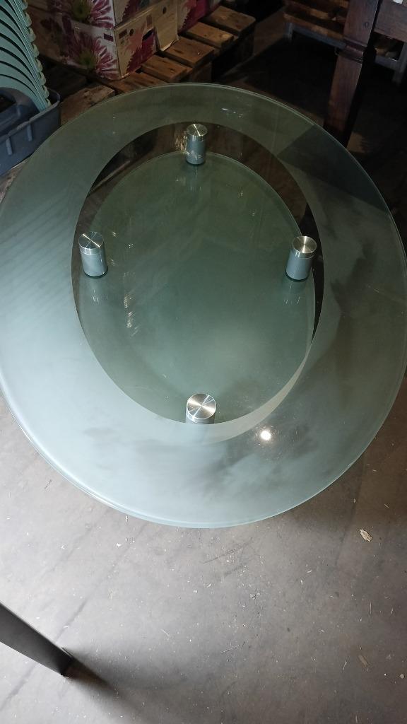 Ovale salontafel glas met mat middenblad, Ophalen, Gebruikt, 100 tot 150 cm, 50 tot 100 cm