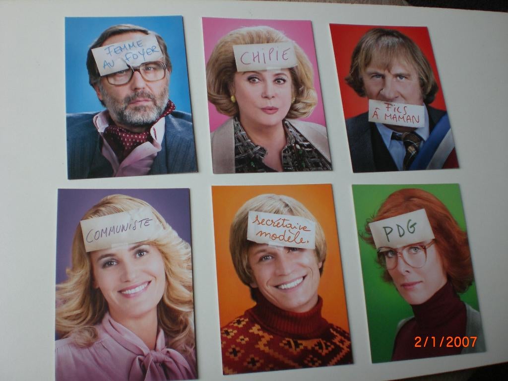 6 x kaart van de film 'Potiche Catherine Deneuve Gerard Depa, Ophalen of Verzenden, 1980 tot heden, Ongelopen, Sterren en Beroemdheden