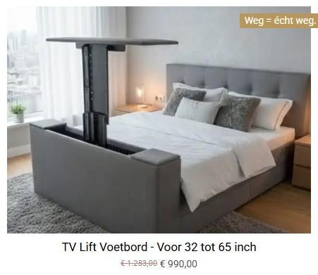 Luxe Voetbord met TV-lift – 160 cm – Grijs wild kunstleder, Huis en Inrichting, Slaapkamer | Bedden, Ophalen of Verzenden, Nieuw