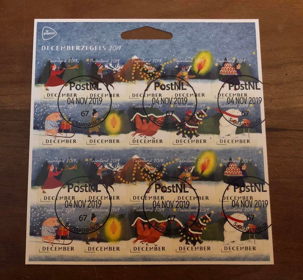 Vel decemberzegels 2019 met 1e dag stempel cw €35,-, Postzegels en Munten, Postzegels | Nederland, Ophalen of Verzenden, Na 1940