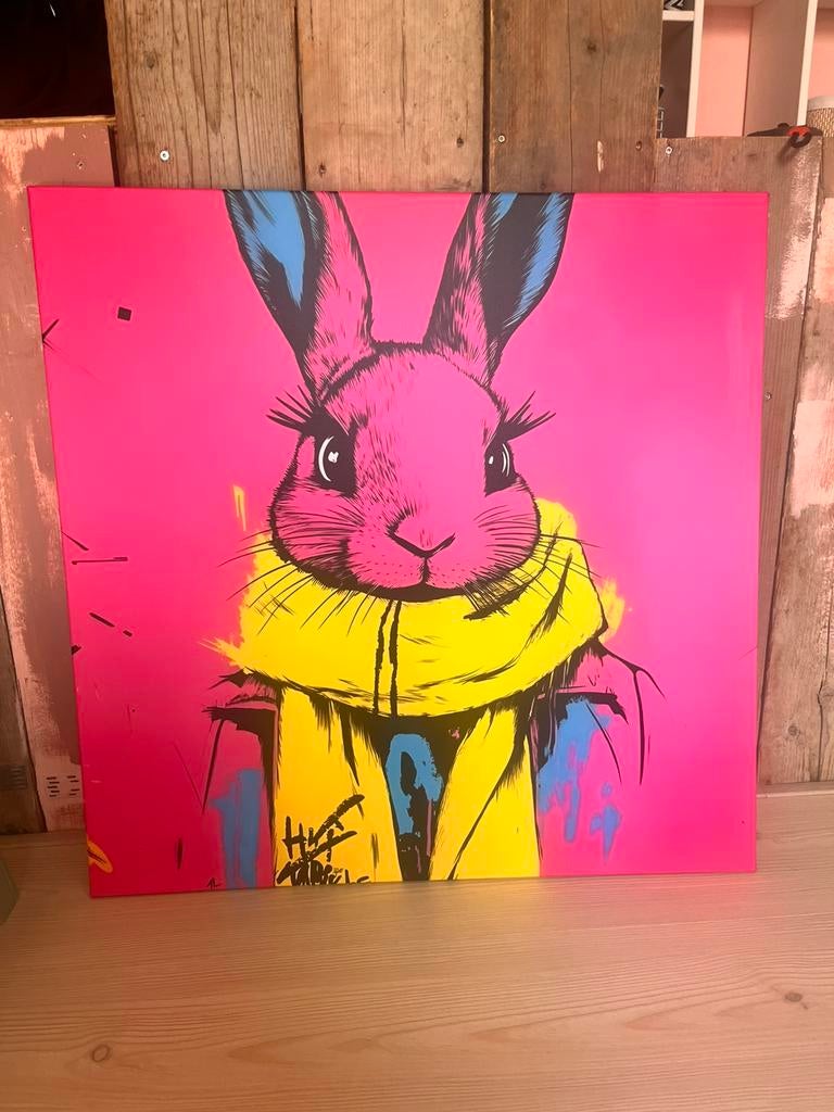 Canvas/ schilderij met Haas in felle kleuren, Ophalen