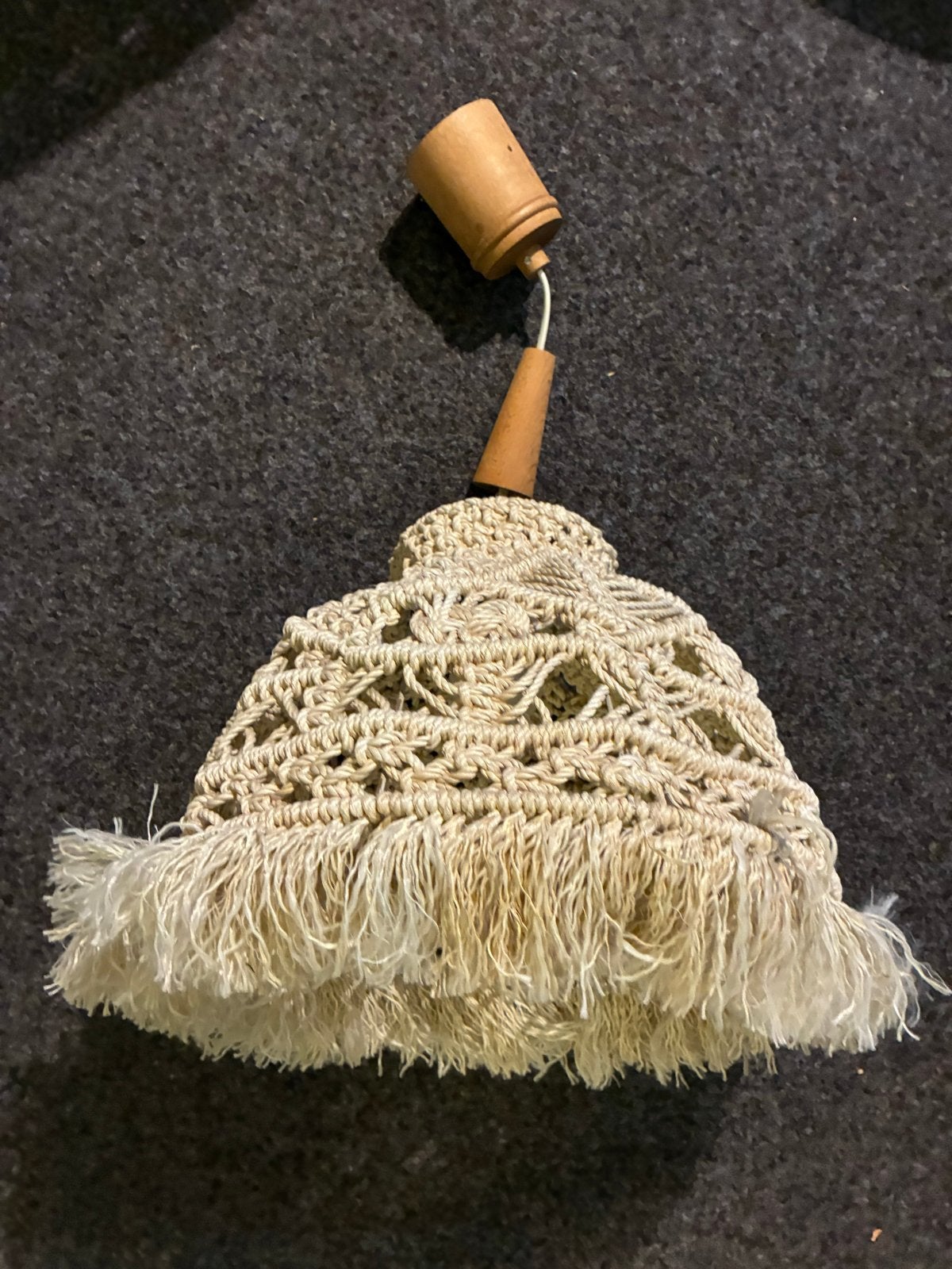 Vintage Macramé Hanglamp - Boheemse Stijl, Ophalen of Verzenden, Gebruikt, Stof, 50 tot 75 cm