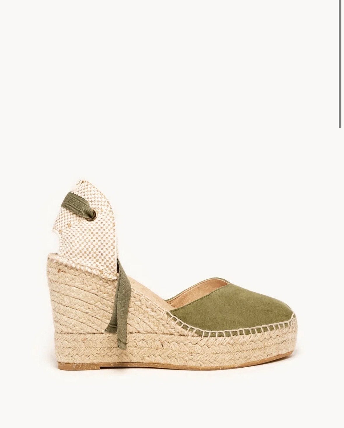 Espadrilles met sleehak en linten - Olijfgroen, Ophalen of Verzenden, Nieuw, Groen, Espadrilles of Moccasins