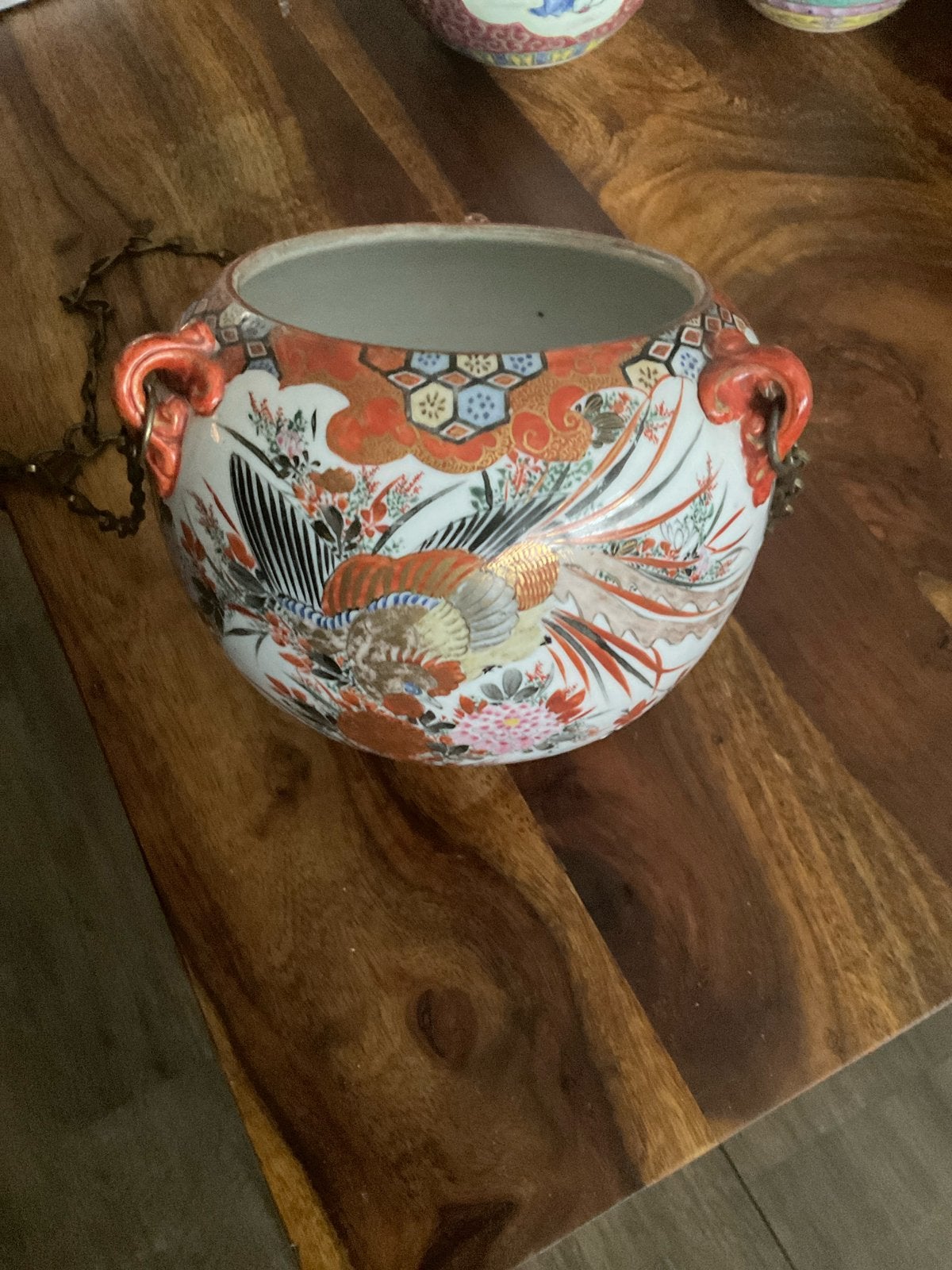Prachtige antieke Japanse Imari bloempot met oren en ringen, Ophalen of Verzenden
