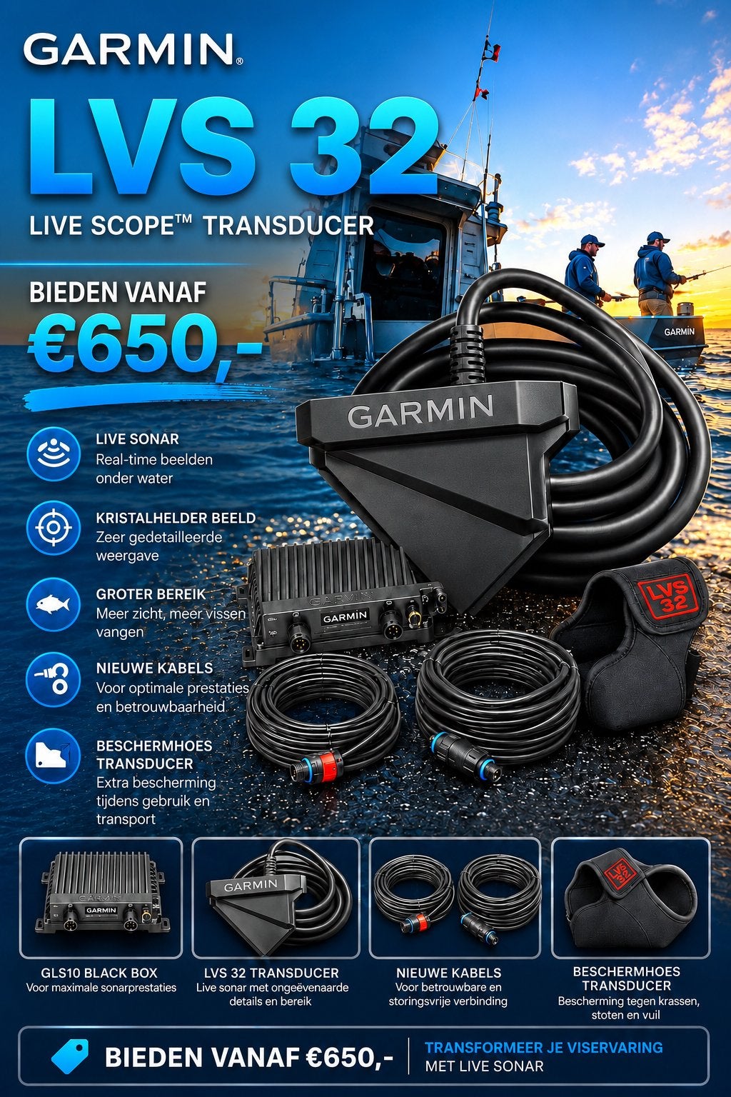 Garmin Lvs32 en blackbox gls10 set, Watersport en Boten, Ophalen, Zo goed als nieuw, Kaartplotter of Fish Finder