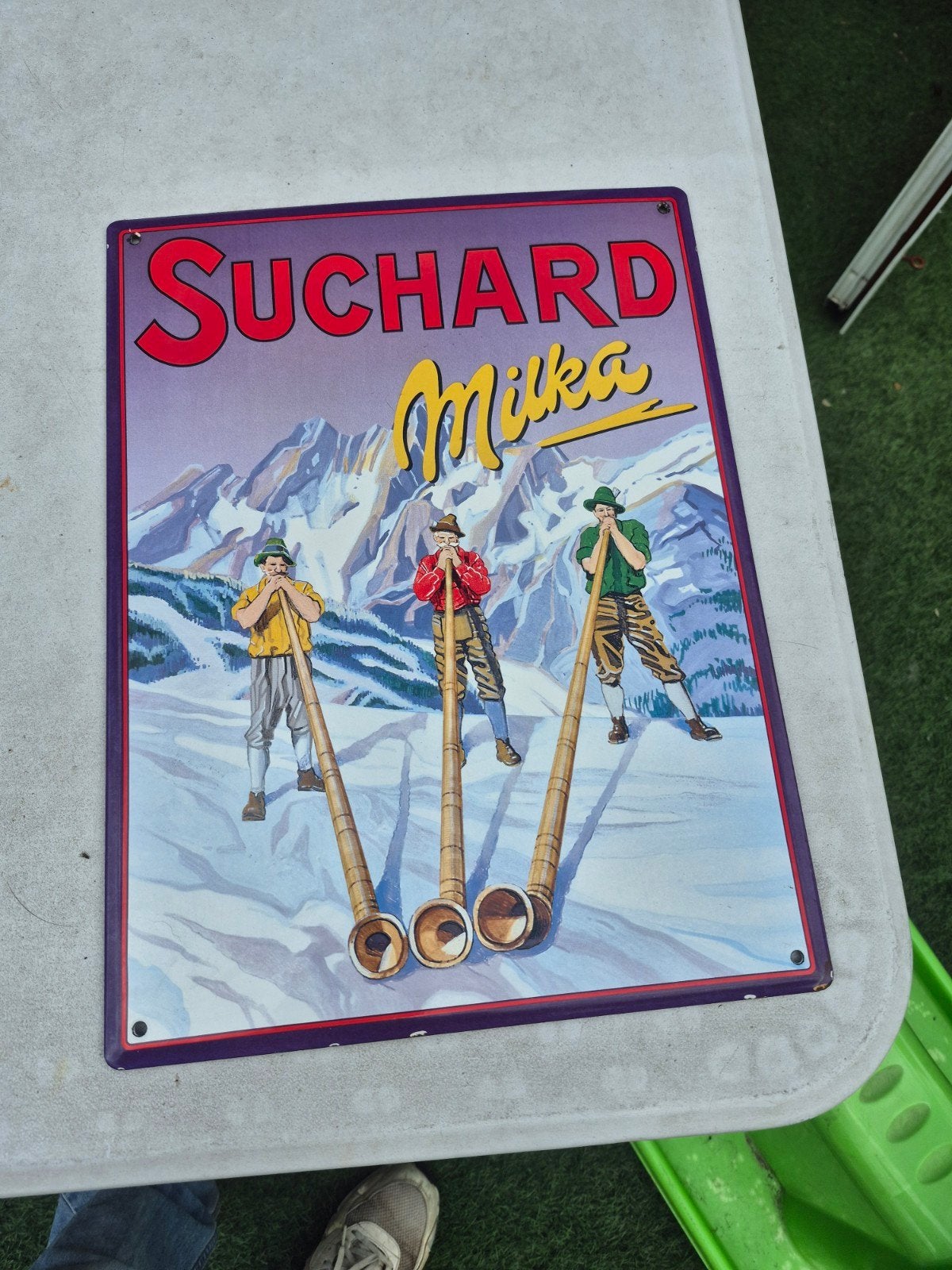 Vintage Suchard Milka Emaille Reclamebord Alpenhoorn, Ophalen of Verzenden