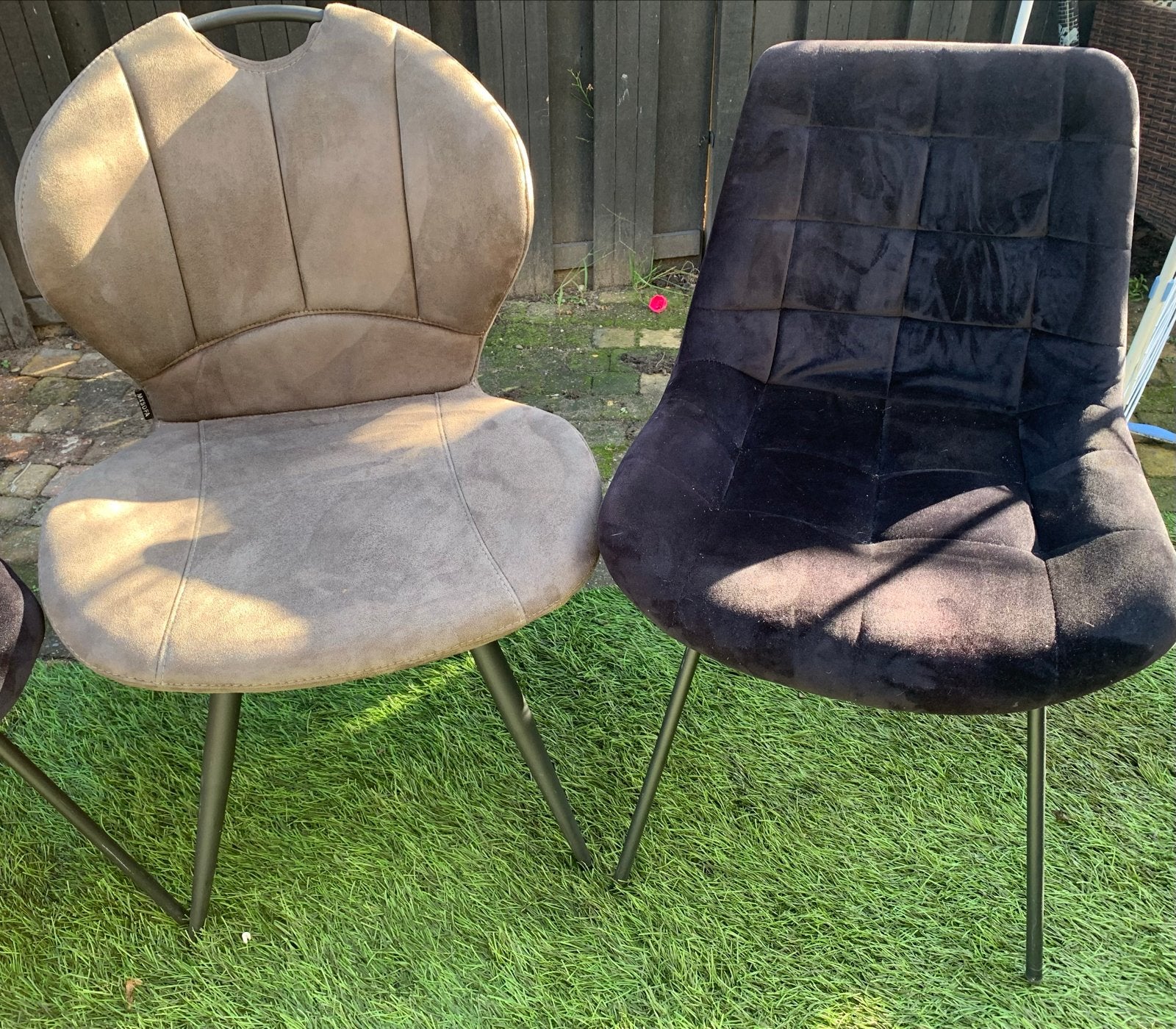 4 fluwelen eetkamerstoelen - MX SOFA - z.g.a.n., Huis en Inrichting, Ophalen, Overige kleuren, Zo goed als nieuw, Vier