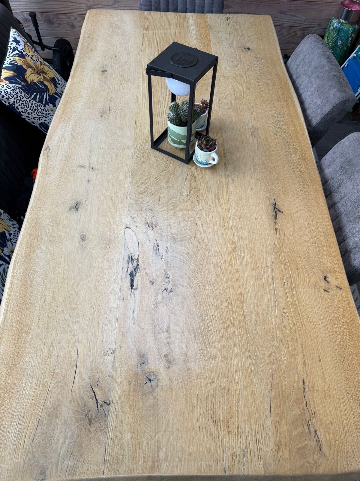 Eikenhouten tafel met stoelen en bank, Ophalen, Gebruikt, 100 tot 150 cm, Eikenhout