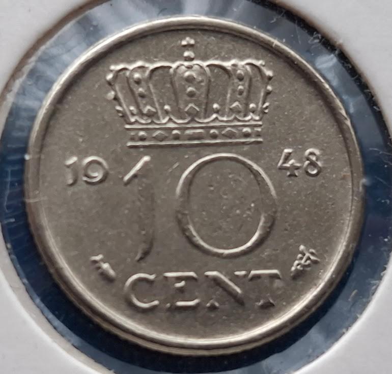 Nederland 10 cent 1948 - Wilhelmina UNC, Verzenden, Koningin Wilhelmina, 10 cent, Losse munt