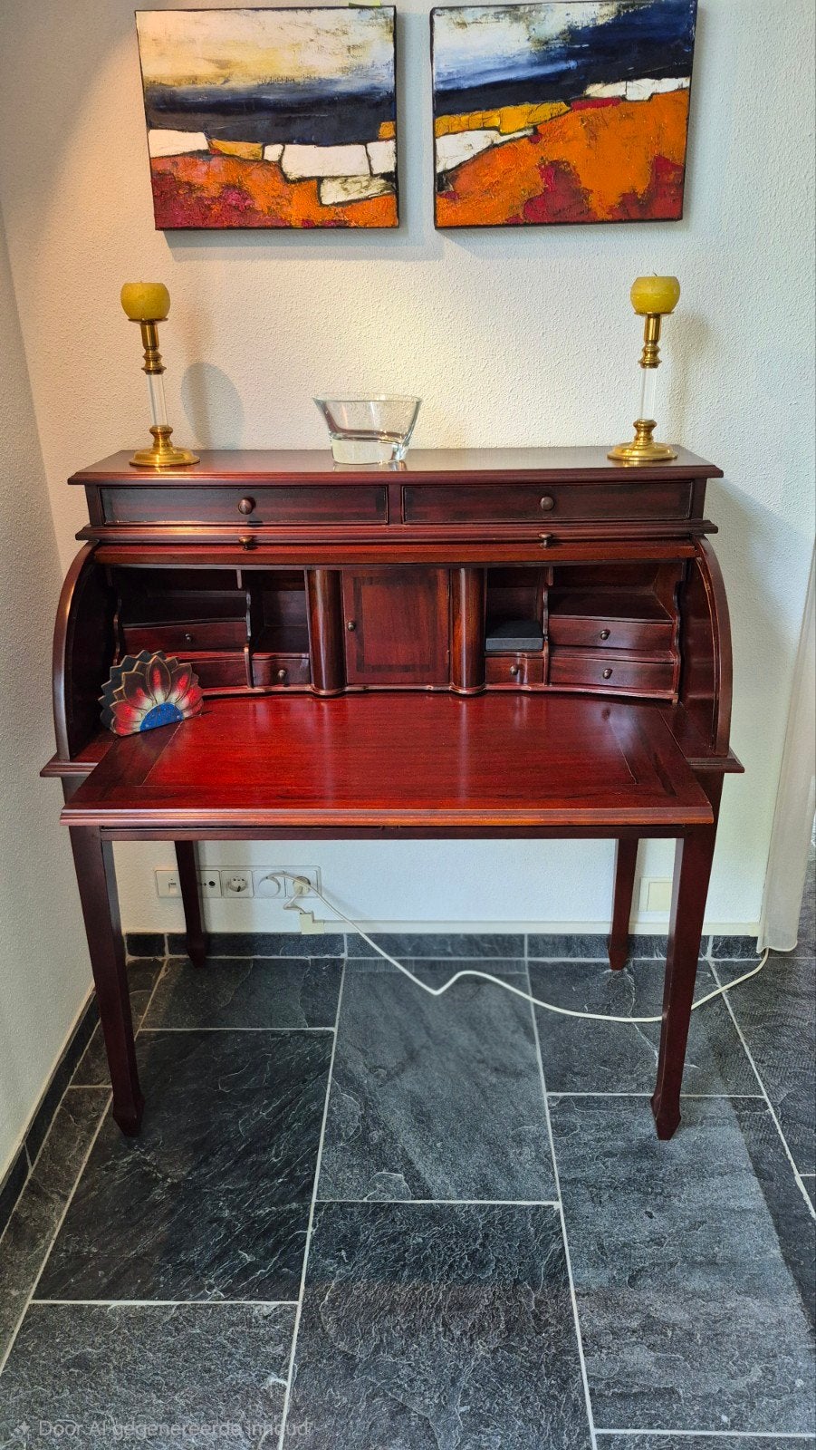 Klassiek kersen bureau met rolluik en opbergvakken, Ophalen