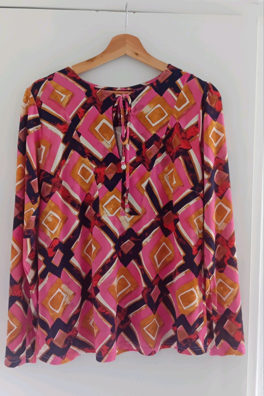 Tessa Koops travel blouse top grafische print oranje roze M, Maat 38/40 (M), Overige kleuren, Ophalen of Verzenden, Zo goed als nieuw