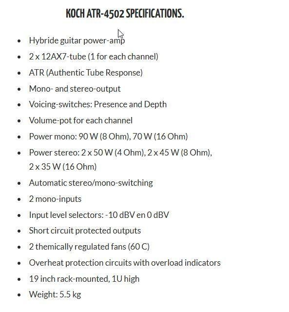 KOCH ATR 405 poweramp, Muziek en Instrumenten, Versterkers | Bas en Gitaar, Ophalen, Gebruikt, Gitaar, 50 tot 100 watt