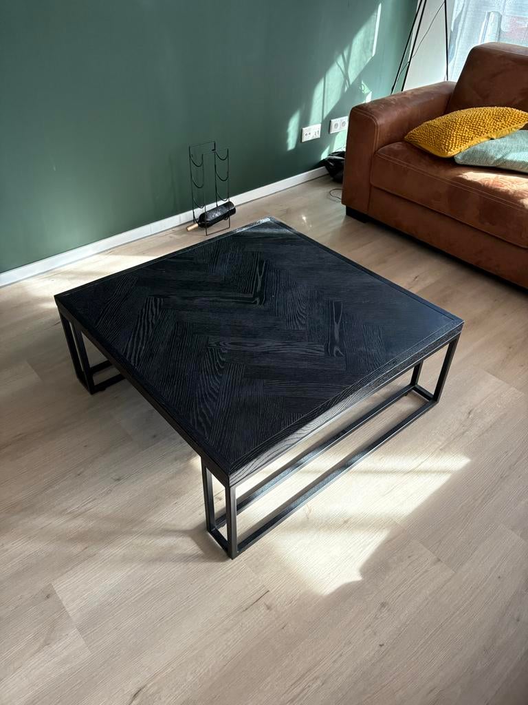 Zwarte salontafel met visgraatpatroon - 95x95x38 cm, Ophalen, 100 tot 150 cm, Vierkant, 50 tot 100 cm
