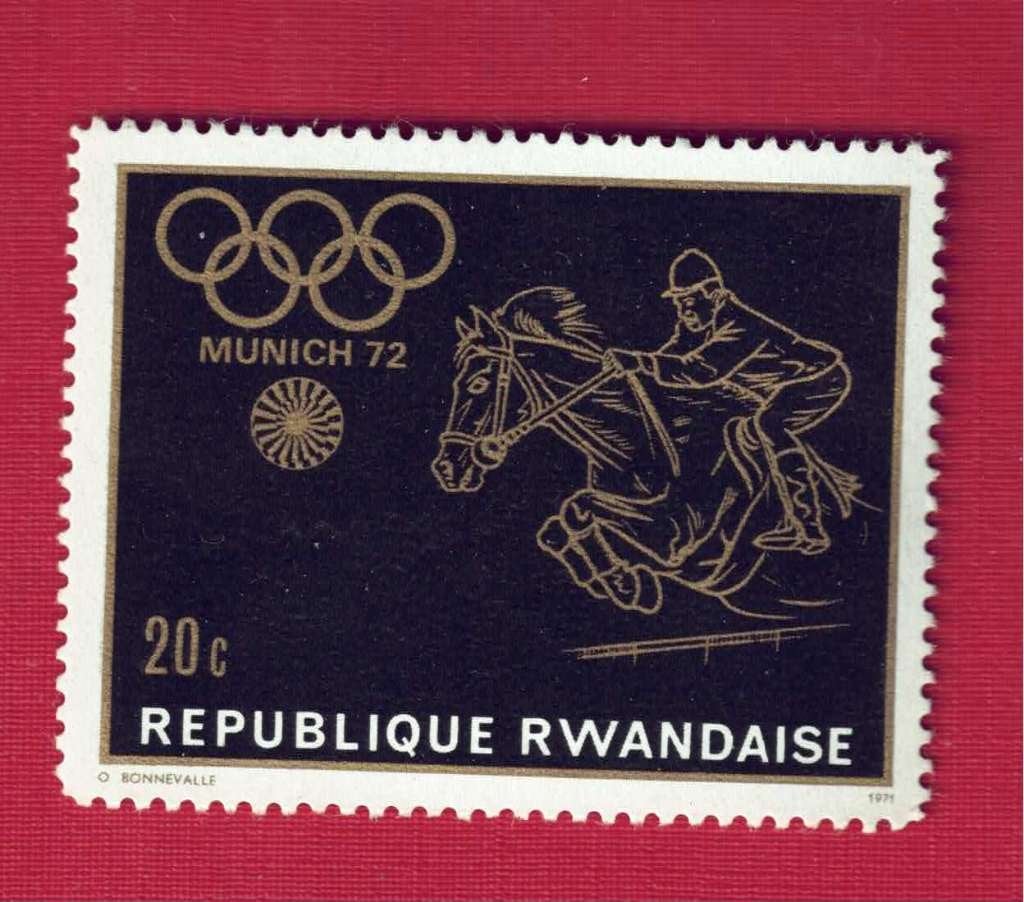 Fauna - Dieren - Paarden - Rwanda - 20c - Ol.Sp. Munich - pf, Ophalen of Verzenden, Postfris, Dier of Natuur