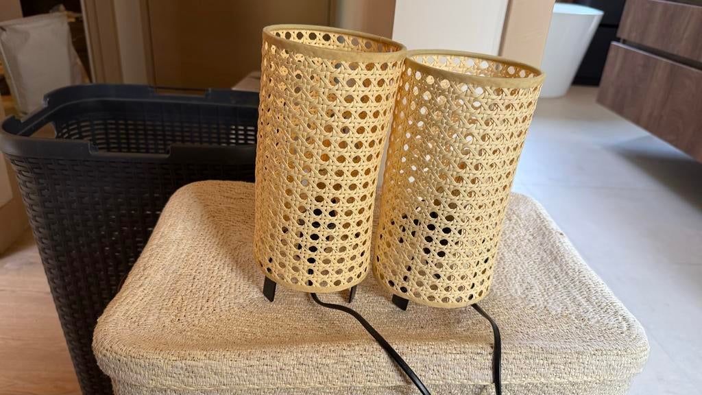 Set van 2 rotan lampjes met warm witte verlichting, Ophalen, Twee, Overige kleuren, Riet of Rotan